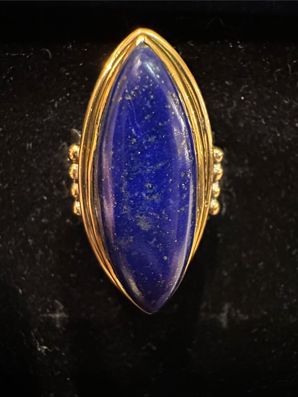 Sterling Silver Lapis Marquise Ring with Gold Accents